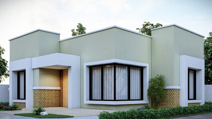3D illustration of a modern one-story villa 2