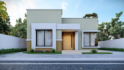 3D illustration of a modern one-story villa 1
