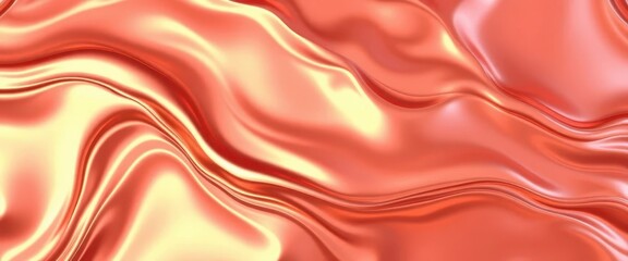 Fototapeta premium Abstract rose gold liquid metal background, wavy texture with metallic shine, background, illustration