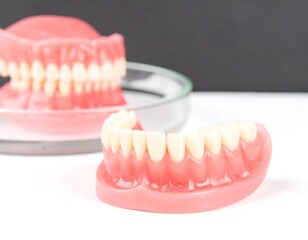 Dental Dentures Model, Partial and Full, on Petri Dish, Medical, Dental Lab.