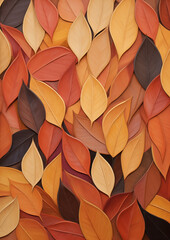 Autumn background of layered abstract leaves in warm orange and brown tones, seasonal decorative artwork.