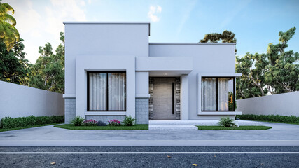 3D illustration of a stylish one-story villa 1