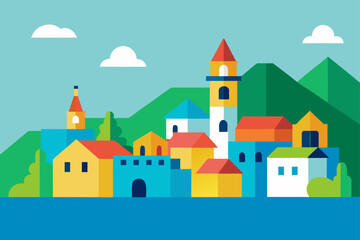Colorful Seaside Town Nestled in Green Valley