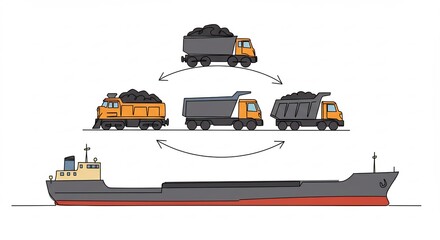 Freight Trucks and Cargo Ship Transportation Diagram Illustrating Logistics and Supply Chain Process