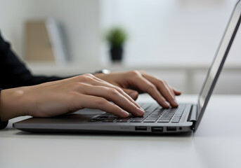 Person Typing on Laptop - Close-up Hands, Working Desk, Office, Technology, Computer, Workspace, Business Concept