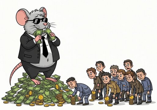 Conceptual image of a rat symbolizing capitalist greed, social inequality, and political injustice, presented as economic satire