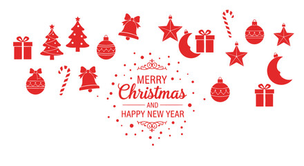 Vector art of festive christmas and new year decoration elements isolated on white background
