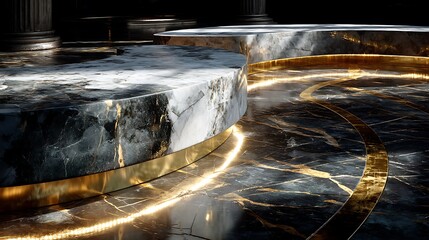 Grand architectural arches with golden accent furniture high resolution photo