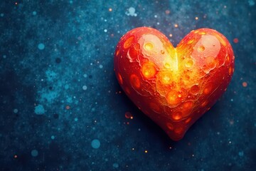 Obraz premium Fiery orange heart, abstract, blue textured background, cool, contrast, brushstrokes