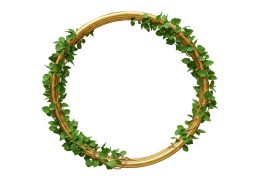 Golden circle frame with green leaves natural decorative element