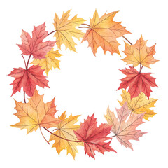 Fototapeta premium Autumn Leaves Clipart Frame Borders Watercolor White Background