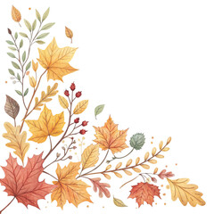 Obraz premium Autumn Leaves Clipart Frame Borders Watercolor White Background