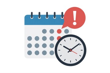 Urgent deadline reminder with calendar, clock, and exclamation point for critical project planning