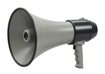 Gray megaphone on transparent background public address system communication device announcement tool vector isolated