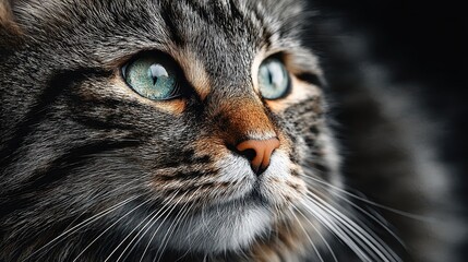 Close-up Portrait of a Tabby Cat with Striking Blue-Green Eyes