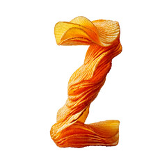 A letter Z made from stacked golden potato chips, crisp and textured, floating on a white background with a soft shadow, playful and appetizing.