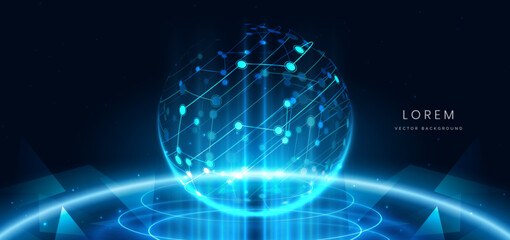Technology futuristic neon circles with blue lighting effect hi-tech communication, innovation design on dark blue background.