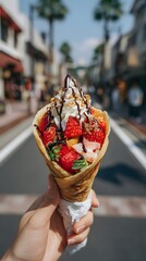 Japanese crepes with colorful toppings