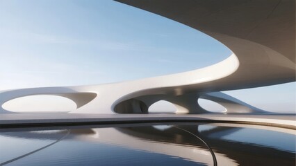 Fototapeta premium Modern Architectural Structure with Curved Lines and Reflective Surface