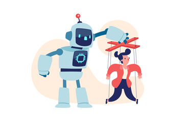 businesswoman controlled by a AI robot as a puppet