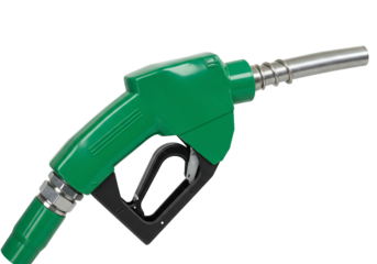Green fuel nozzle close up studio shot isolated on transparent background