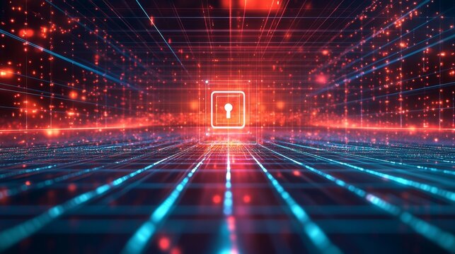 Unlocking the future a futuristic lock icon on a digital grid cybersecurity concept virtual environment aerial view