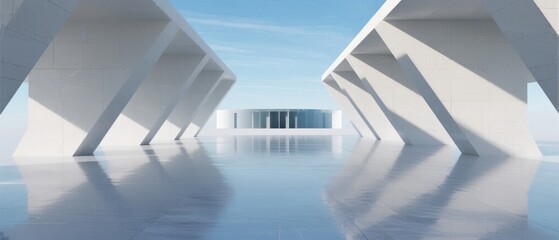 Obraz premium Modern Architectural Structure with Symmetrical Design and Reflective Floor
