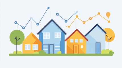 Fototapeta premium Home price trends analyzing the rise and fall of housing costs in urban markets through graphical data