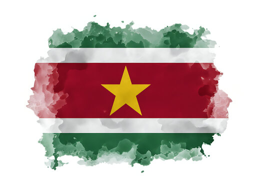 flag of Suriname with watercolor. water color flag. watercolor painting. national flag painting	