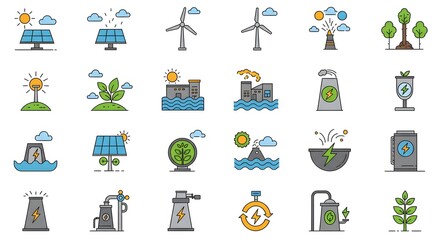 Obraz premium Sustainable Energy Sources Icons Collection