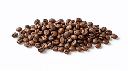 Obraz premium Pile of roasted coffee beans in brown tones on white background