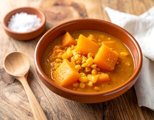 Hearty Pumpkin and Lentil Stew in a Rustic Bowl.