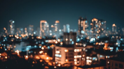 Fototapeta premium Blurred City Skyline Lights at Night Creates Abstract Urban Backdrop