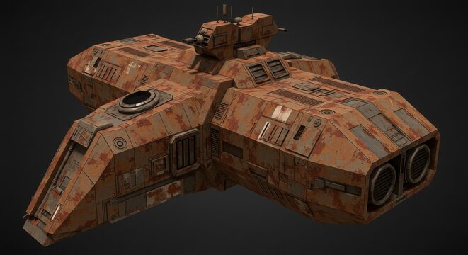 Generative AI Rusty Sci-Fi Spaceship 3D Render 3d render Futuristic Vehicle Spacecraft Technology Transportation Machine Metal Texture Detailed Exterior - Modern Look