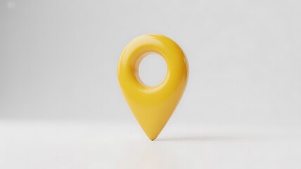 Bright Yellow Location Pin on Clean White Background Representing Navigation and Direction Finding for Travel and Geographic Positioning Systems Technology and Delivery Services