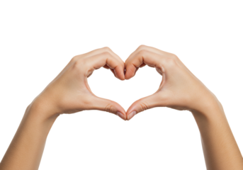 Hands forming heart shape love symbol affectionate gesture simple clean design neutral colors transparent background