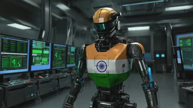 Robot with the Indian flag.