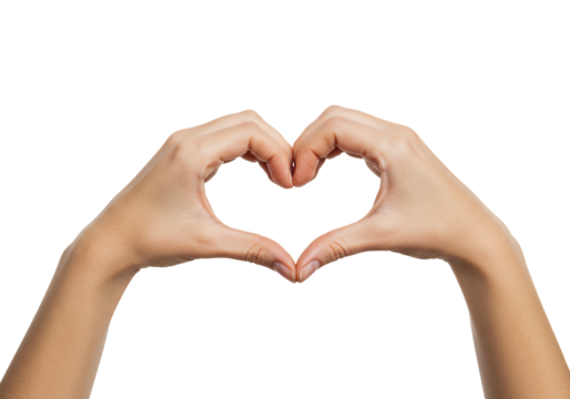 Hands forming heart shape love symbol affectionate gesture simple clean design neutral colors transparent background
