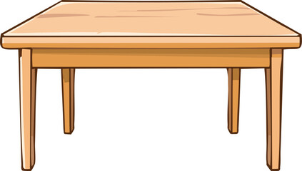 A simple, light brown wooden table, depicted from a front-facing perspective, with a plain top surface and four legs.