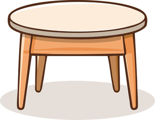 A simple, round wooden side table with tapered legs, isolated on a white background.