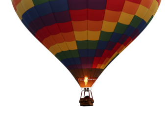Hot air balloon night ascent multicolored fabric texture on transparent background