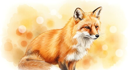 Obraz premium Watercolor Red Fox Portrait: Serene, Warm Autumnal Background, Wildlife Art Print