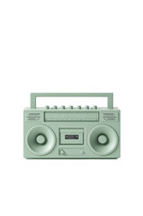 Obraz premium Pastel green boombox on a black background, capturing the essence of retro audio technology