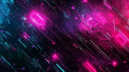 Seamless cyberpunk texture with neon pink and cyan diagonal circuits, glitch-like elements, and dynamic digital distortion.