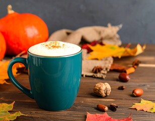 Autumnal beverage with seasonal decoration displaying festive atmosphere