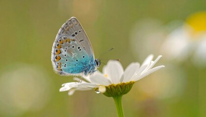 Obraz premium Blue butterfly on daisy