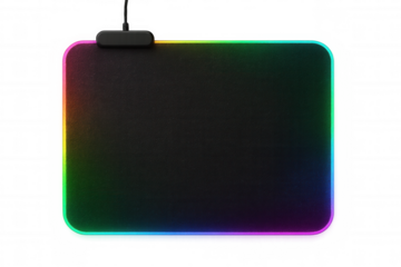 Black mousepad with illuminating rgb lights, creating a colorful glow, perfect for enhancing gaming setups