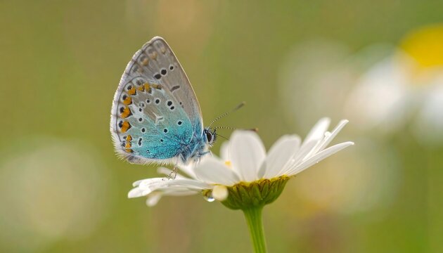 Blue butterfly on daisy - Powered by Adobe