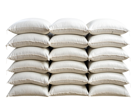 Stacked Sandbags in Neat Pile, Front View, Isolated on White Background PNG