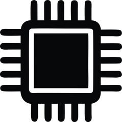 Obraz premium Stylized black and white icon representing a central processing unit or microchip with radiating pins symbolizing technology and computing